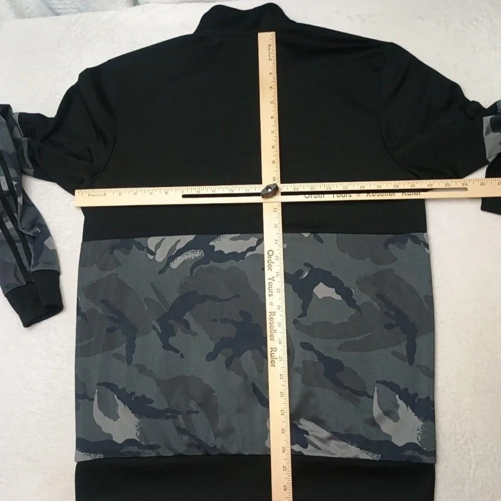 Adidas Sweatshirt Mens L Black Camo Full Zip Essentials Fleece Pockets IM5167